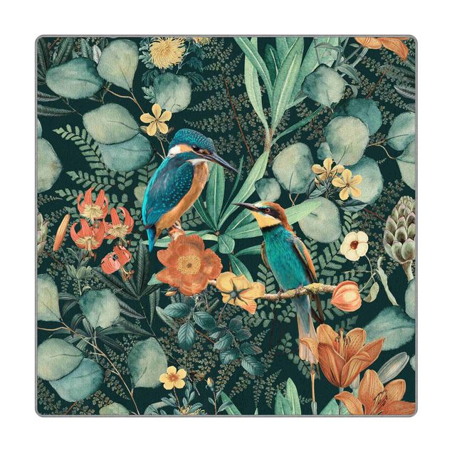 Teppich - Blumenparadies Eisvogel und Kolibri