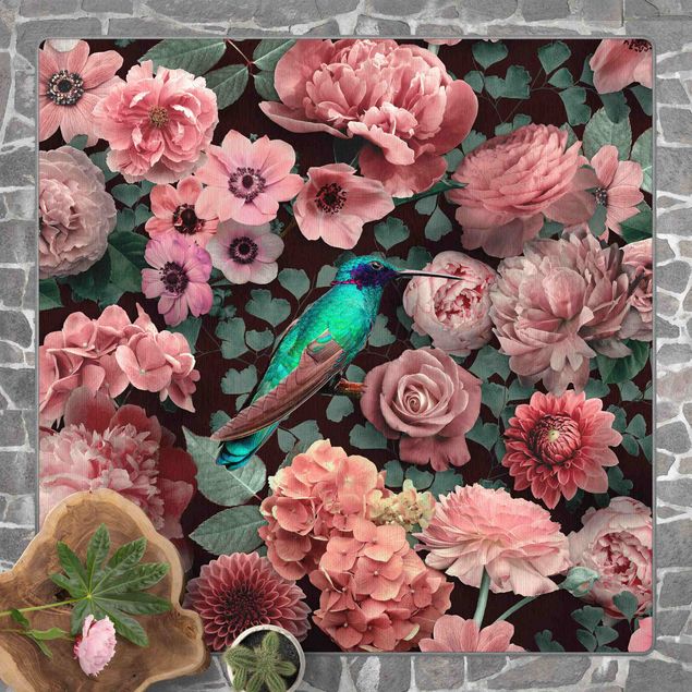 Teppich rosa Blumenparadies Kolibri mit Rosen