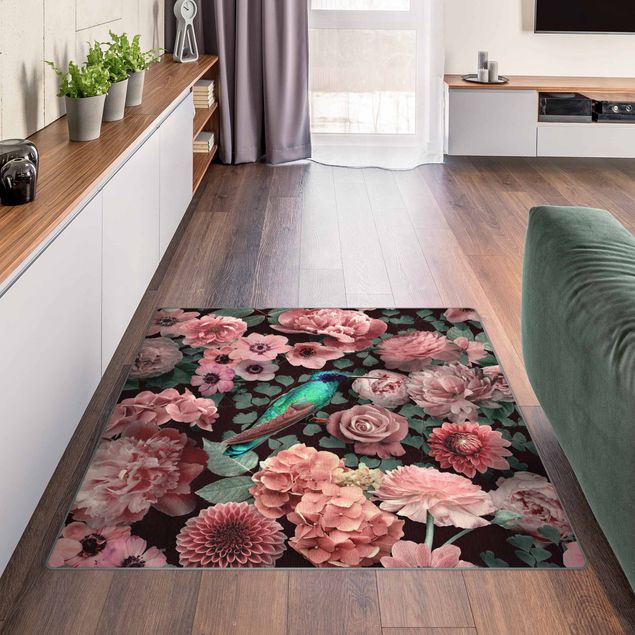 Moderner Teppich Blumenparadies Kolibri mit Rosen