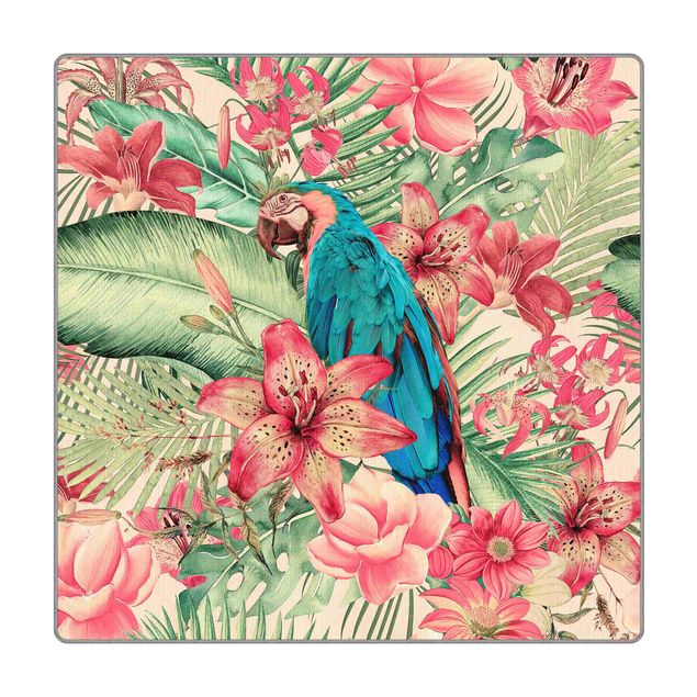 Teppich - Blumenparadies tropischer Papagei