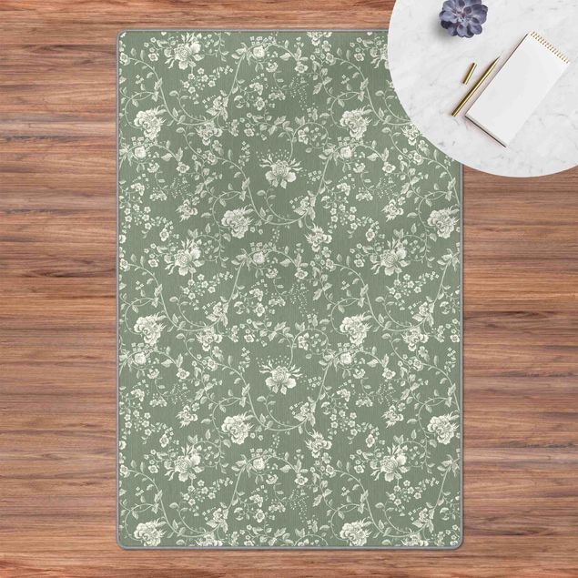 Teppich grün Blumenranken auf Grün