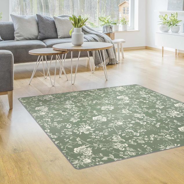Moderne Teppiche Blumenranken auf Grün