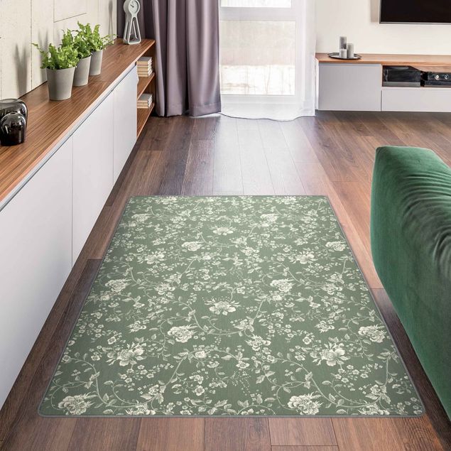 Moderne Teppiche Blumenranken auf Grün