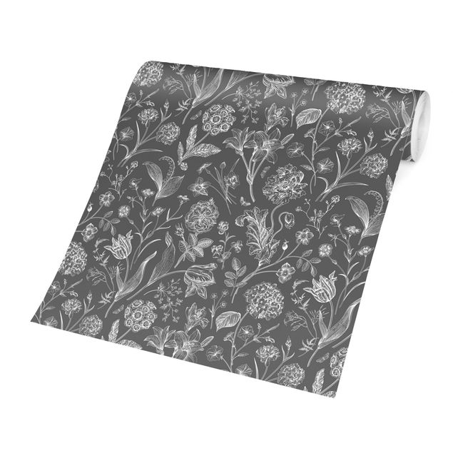 Design Tapeten Blumentanz auf Grau