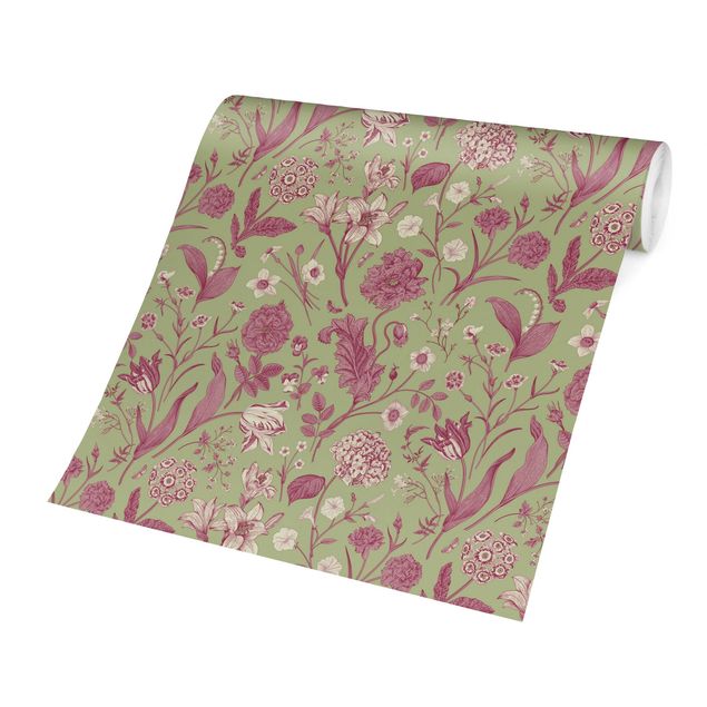 Design Tapeten Blumentanz in Mint-Grün und Rosa Pastell