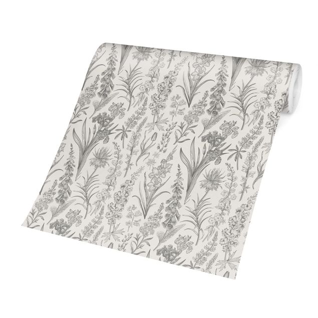 Design Tapeten Blumenwellen in Grau