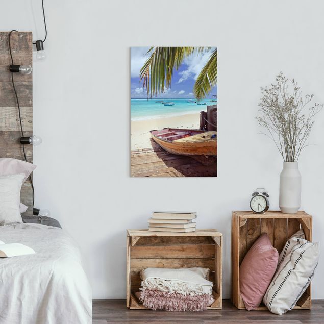 Leinwandbilder Strand Boot unter Palmen