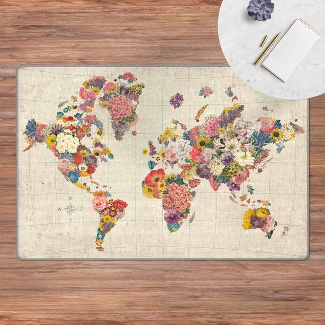 Teppich Blumen Botanische Weltkarte
