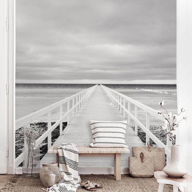 Tapeten Wohnzimmer modern Brücke in Schweden Schwarz-Weiß
