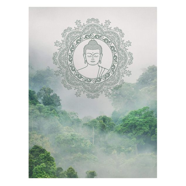 Leinwandbild - Buddha Mandala im Nebel - Hochformat 3:4