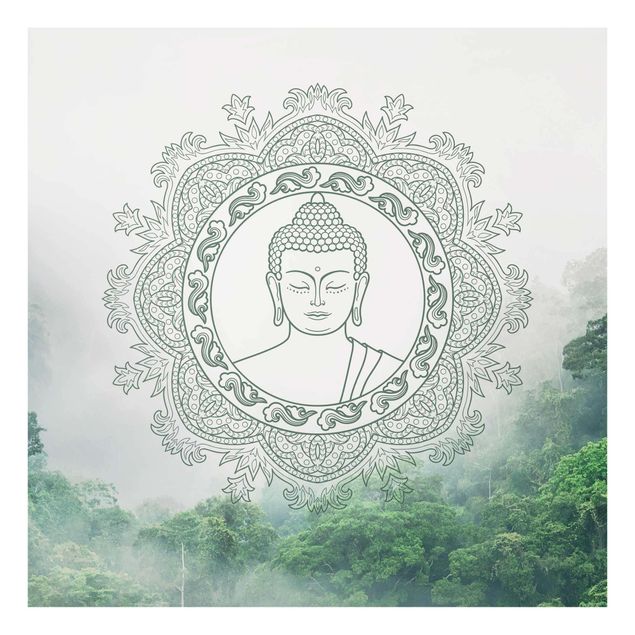Glasbilder Buddha Mandala im Nebel