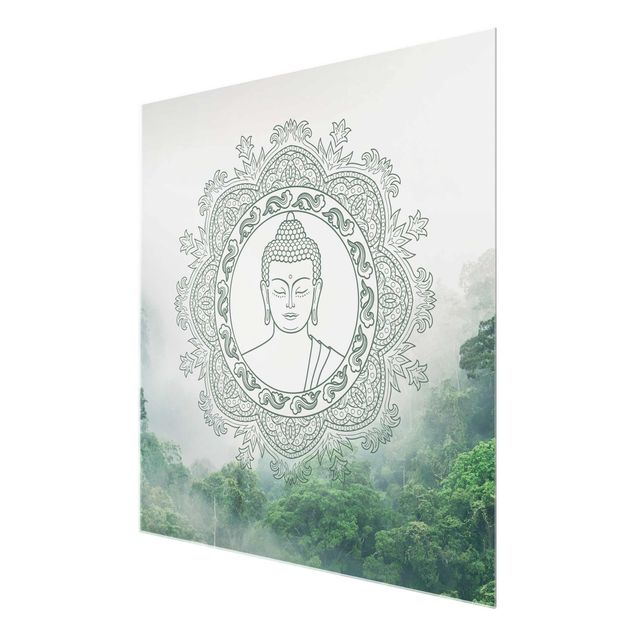 Glasbild - Buddha Mandala im Nebel - Quadrat