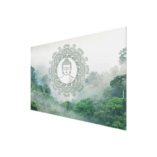 Glasbild - Buddha Mandala im Nebel - Querformat