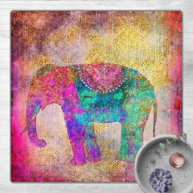 Mandala Teppich Bunte Collage - Indischer Elefant