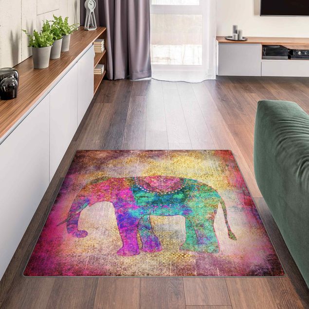 Moderne Teppiche Bunte Collage - Indischer Elefant