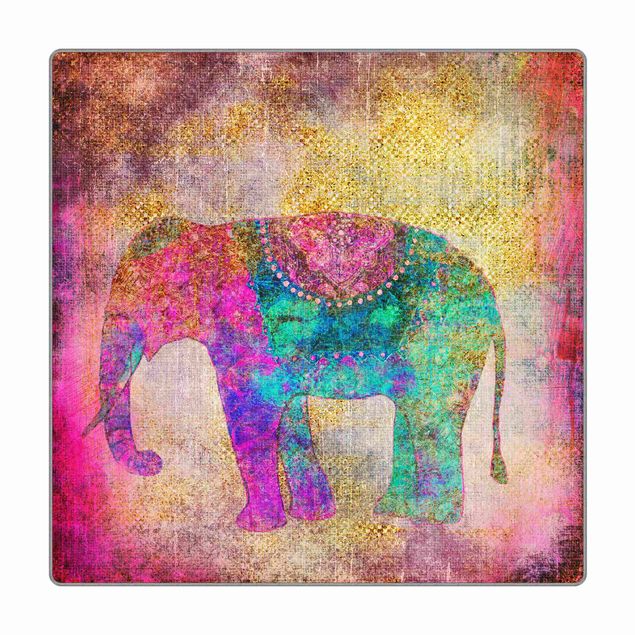 Teppich - Bunte Collage - Indischer Elefant