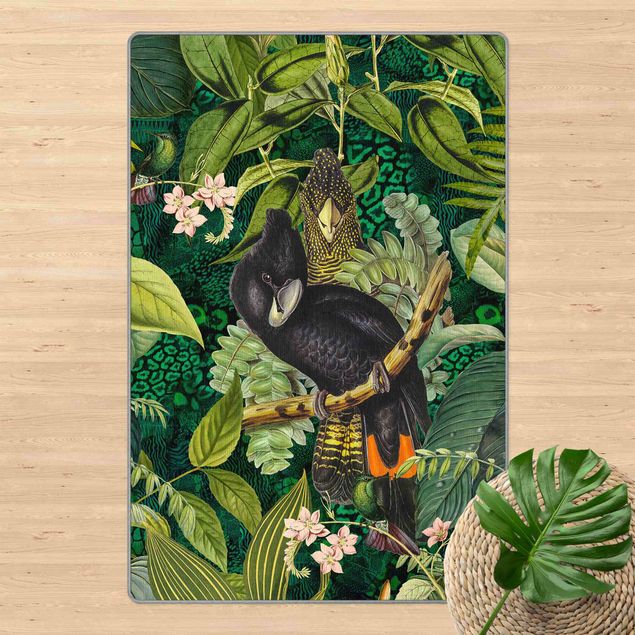 Teppich Blumenmuster Bunte Collage - Kakadus im Dschungel