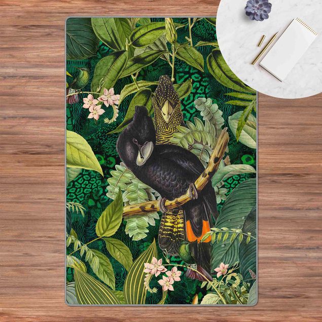 Dschungel Teppich  Bunte Collage - Kakadus im Dschungel
