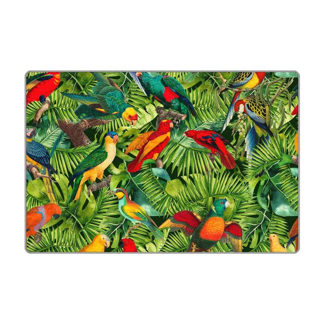Teppich - Bunte Collage - Papageien im Dschungel