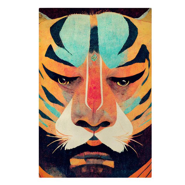 Leinwandbild - Bunte Tiger Illustration - Hochformat 2:3