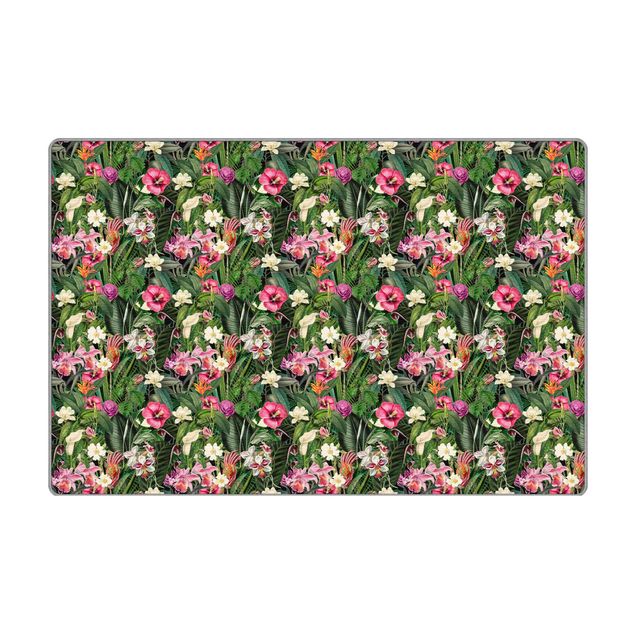 Teppich - Bunte tropische Blumen Collage