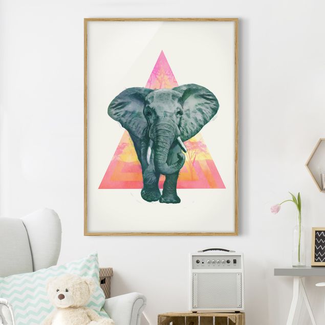 Moderne Bilder mit Rahmen Illustration Elefant vor Dreieck Malerei