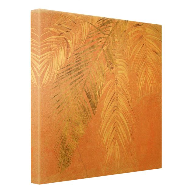Leinwandbild Gold - Palmenblätter Rosa und Gold I - Quadrat 1:1