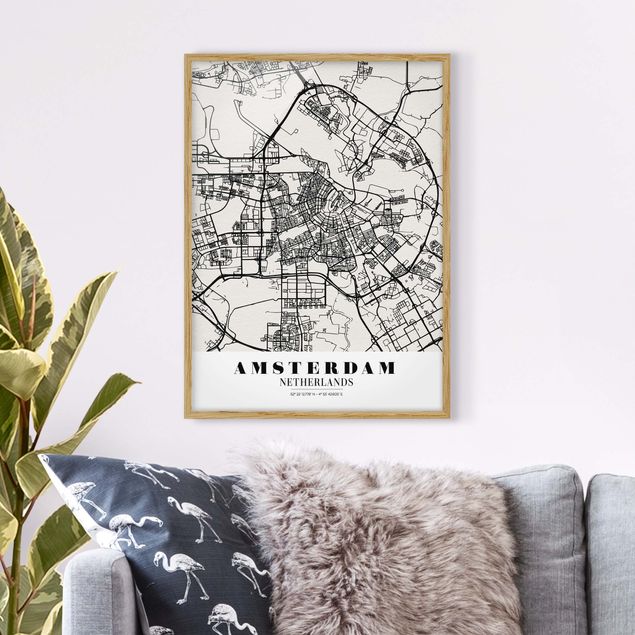 Moderne Bilder mit Rahmen Stadtplan Amsterdam - Klassik