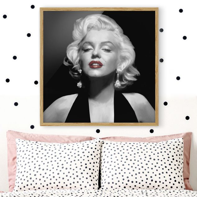 Vintage Bilder mit Rahmn Marilyn mit roten Lippen