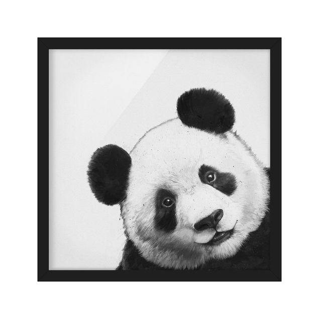 Bild mit Rahmen - Illustration Panda Schwarz Weiß Malerei - Quadrat 1:1