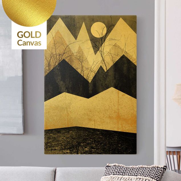 Leinwandbild Gold - Goldene Berge Äste - Hochformat 2:3
