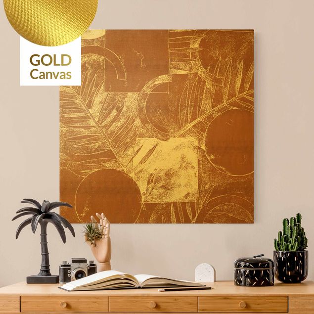 Leinwandbild Gold - Formen und Blätter Kupfer II - Quadrat 1:1