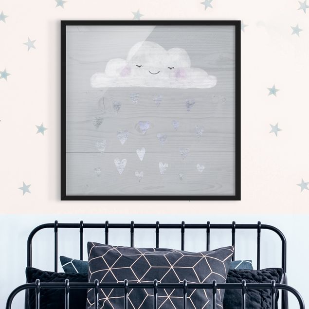 Moderne Bilder mit Rahmen Wolke mit silbernen Herzen