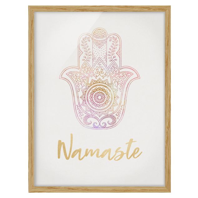 Wandbilder Hamsa Hand Illustration Namaste gold rosa