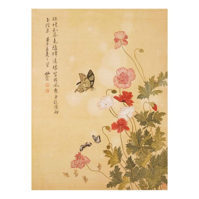 Bilder auf Glas Yuanyu Ma - Mohnblumen und Schmetterlinge
