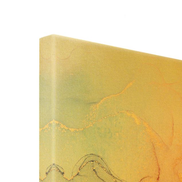 Leinwandbild Gold - Aquarell Pastell Bunt mit Gold - Querformat 4:3