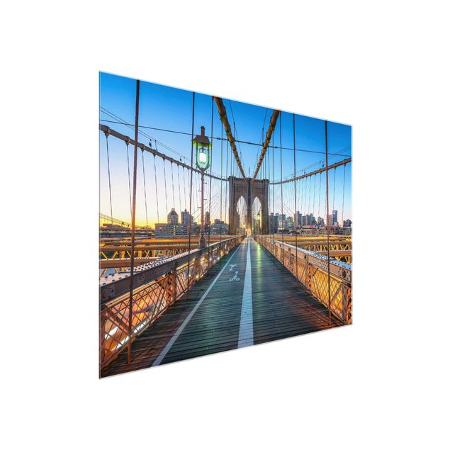 Glasbild - Morgenblick von der Brooklyn Bridge - Querformat 4:3
