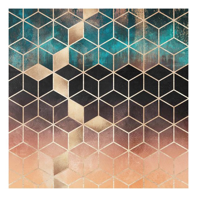 Glasbild - Türkis Rosé goldene Geometrie - Quadrat 1:1
