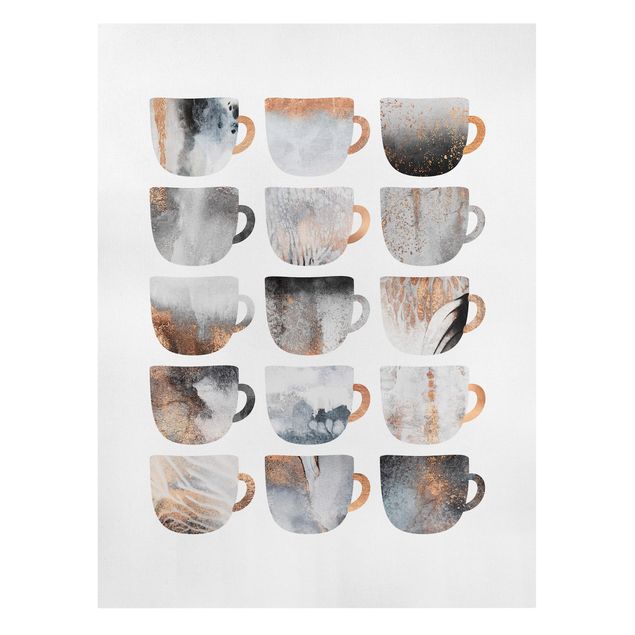 Leinwandbild - Graue Kaffeetassen mit Gold - Hochformat 4:3