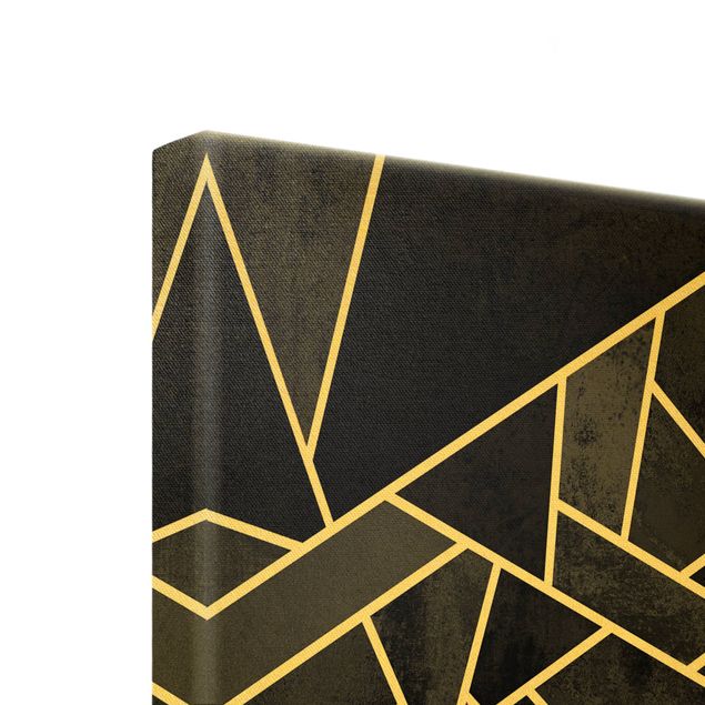 Leinwandbild Gold - Elisabeth Fredriksson - Goldene Geometrie - Schwarze Dreiecke - Hochformat 2:1