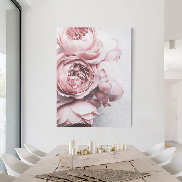 Leinwandbilder Blumen Rosa Pfingstrosenblüten Shabby Pastell