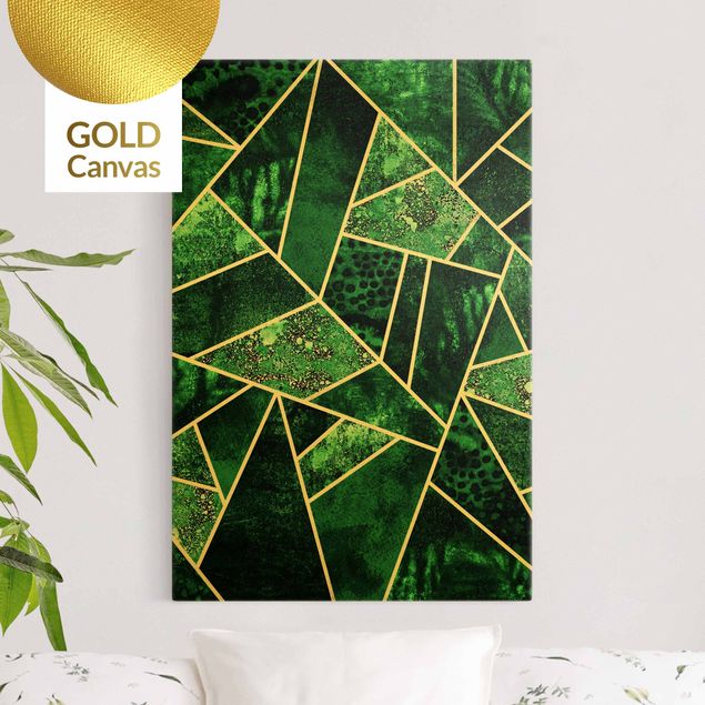 Leinwandbild Gold - Elisabeth Fredriksson - Goldene Geometrie - Dunkler Smaragd - Hochformat 3:2