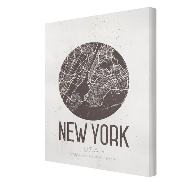 Leinwandbild - Stadtplan New York - Retro - Hochformat 4:3
