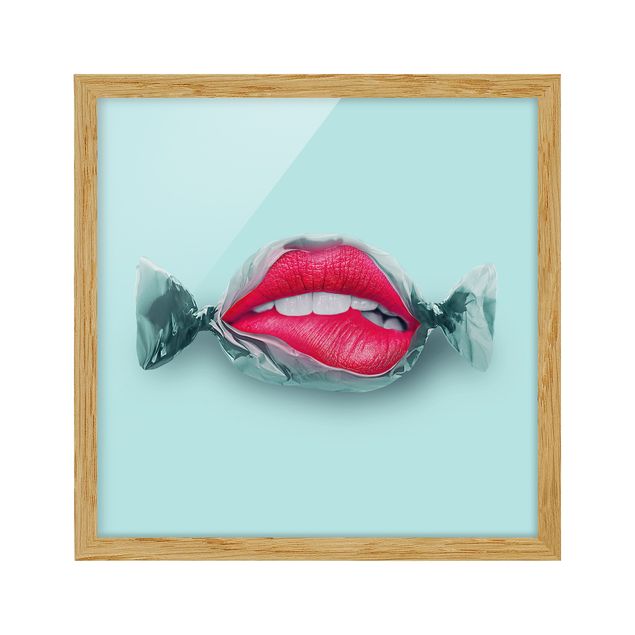 Wandbilder mit Rahmen Bonbon mit Lippen