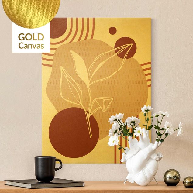 Leinwandbild Gold - Geometrische Formen - Blätter Orange Gold - Hochformat 4:3