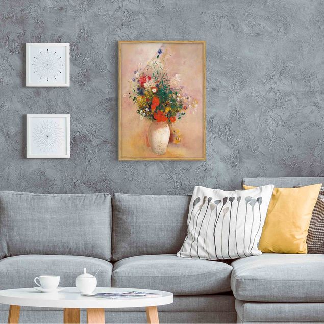 Bilder gerahmt Blumen Odilon Redon - Vase mit Blumen (rosenfarbener Hintergrund)