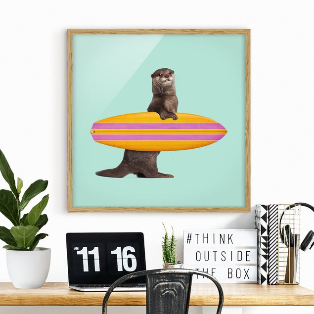 Moderne Bilder mit Rahmen Otter mit Surfbrett
