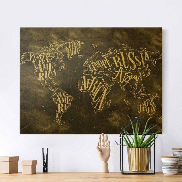 Leinwandbilder Gold Kreide Weltkarte