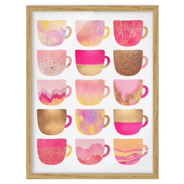 Wandbilder mit Rahmen Goldene Tassen mit Pink