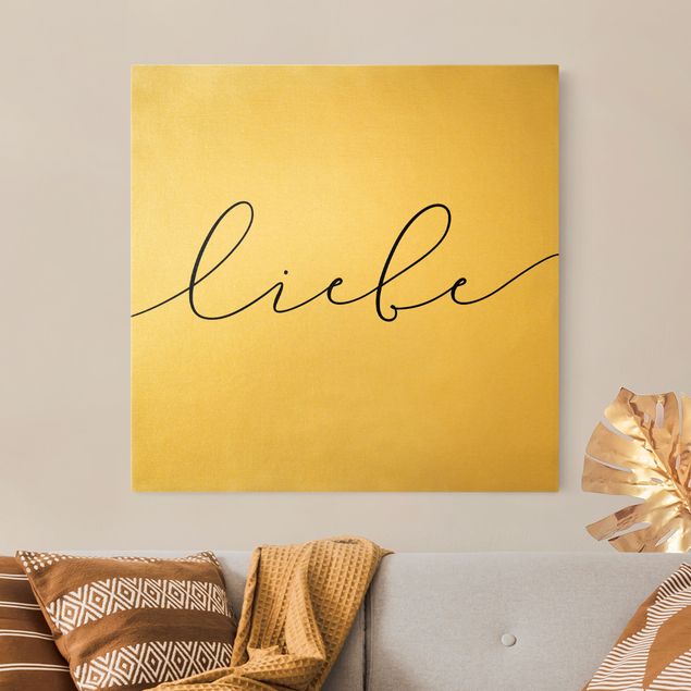 Leinwandbild Gold - Liebe Kalligraphie - Quadrat 1:1